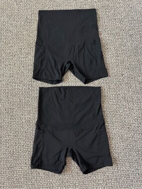 Poshdivah 5” Black Over the Bump Maternity Bike Shorts with Side Pockets